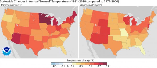 Latest 30 Year US Climate Normals for Max T and Min T